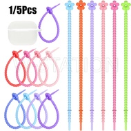 1/5pcs Colorful Flower Silicone Cable Ties Reusable Self-Locking Wire Strap Earphone Cord Data Line Winder Multifunctional  Fastening Clips Home Office Gadget