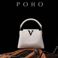 POHO Brand Custom Snake Skin V-Shape Handbag, Medium Size - V-White Snake Skin