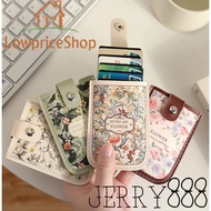 jerry888Pull-out Floral Oil Painting Card Case with Buckle Large Capacity ID Card Holder Creative Pu