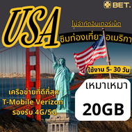 USA SIM ซิมอเมริกา ซิมต่างประเทศ ความเร็วเน็ต 4G/5G ซิมเน็ตไม่จำกัด เน็ตไม่อั้น 3GB/5GB/10GB/20GB/