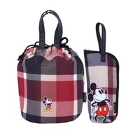 日本雜誌附錄 Disney 迪士尼  Mickey 米奇 Blue Label 便攜 束口 多用途 手提袋 飯盒袋 手拿包 隨身袋 連 水樽 水杯 保温袋 收納袋 兩件套 (需訂購)