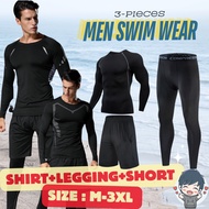 🔥🇲🇾 KOOWOO 🇲🇾🔥M-3XL Baju Penekan  Renang Set Jogging Gym Lelaki Dewase Kering Cepat Getah Kedap Air