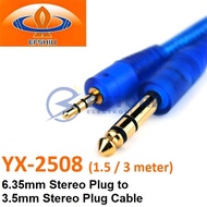 EFSHIU 1.5 / 3 Meter 6.35mm Stereo Plug to 3.5mm Stereo Plug Cable - YX-2508