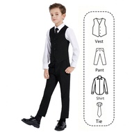 Boys 4-Pieces Suit Set Toddler Tuxedos Dresswear Ring Bearer Outfit Wedding Vest Pants Shirts Tie Fo