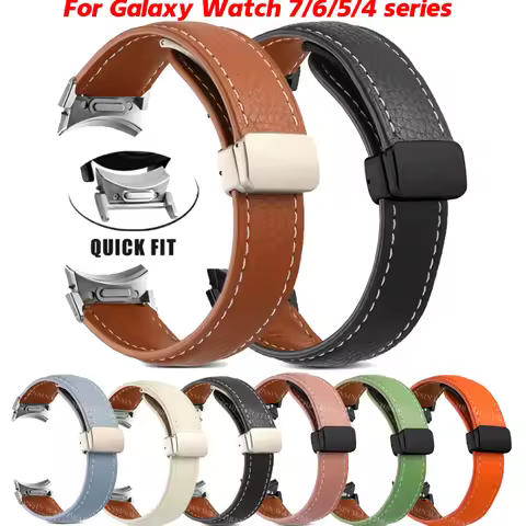 No Gaps Leather Band For Samsuang Galaxy Watch 7 6 5 4 40 44mm 5Pro Magnetic Buckle Strap Galaxy Wat