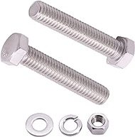 M10-1.5 x 16mm (6 pcs) Hex Bolt with Hex Nut, Large Flat Washers and Lock Washers Hardware Set Kit, Full Coarse Thread, 304 Stainless Steel 18-8, DIN933 / DIN934 /DIN9021