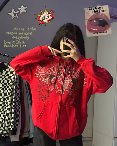 2000s New American Vintage MMA Elite Zip Up Hoodie Size Small Skull Wing Graphic Street Hip Hop Casu