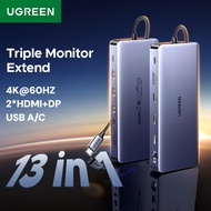 UGREEN 13-in-1 USB HUB Triple Display Type-C to 4K60Hz DP 2xHDMI RJ45 SD/TF 3.5mm 10Gbps Data Ports 