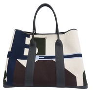 黑色牛皮 白色帆布 Garden Party GM 手提包 B刻【HERMES 愛馬仕】