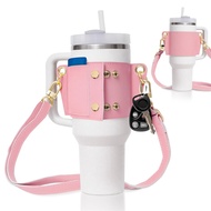 Water Bottle Holder - Leather Carrier Strap Compatible with Stanley 40 oz & 30 oz Tumbler with Handl