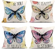 Cushion Cover, 65x65cm Set of 4, Color Butterfly Soft Velvet Throw Pillow Cases 26x26in, Square Sofa Cushion Cover with Invisible Zipper for Couch Bed Car Bedroom Home Decor