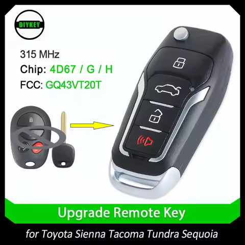 DIYKEY Modified Flip Remote Key 315MHz 4D67/G/H Chip For Toyota Tacoma Sequoia Tundra Sienna Highlan