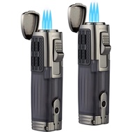 Torch Lighter Triple Jet Flame Refillable Butane Cigar Lighter with Cigar Punch,2 Pack,Charcoal,Meta