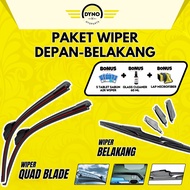 Universal Front and Rear Quad Blade Wiper Package for Cars, Anti-Noise Rubber, Bonus 3 Items U601
