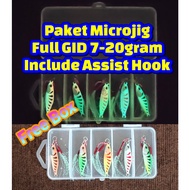 MICROJIG BAIT PACKAGE FULL GID INCLUDING ASIST HOOK 7-20GRAM JIG UL FISHING BAIT
