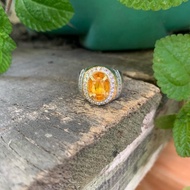 Cincin Batu Permata Natural Yakut Vivid Yellow Saphire Memo Ring Perak Handamde Size 7,5