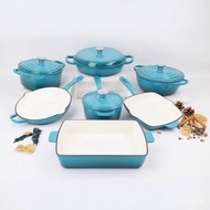 Cast Iron Cookware]Multi-color Seafood Hot Pot 7-piece Set[Stew Pot Frying Pan Mommy Pot Enamel Pot 
