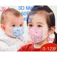 Ready Stock 3D V-Mask 4ply  Baby&amp;Kids 0-12Year Face Mask 50pcs/Box3D FACE MASK Duckbill