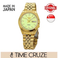 [Time Cruze] Seiko 5 Automatic SNKF84J Japan Made Luminous Neon Green Dial Gold Tone Jubilee Strap Men Watch SNKF84J1