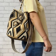 哥倫比亞製 雙揹法 手提和揹帶 Wayuu 編織手工包 黑焦奶