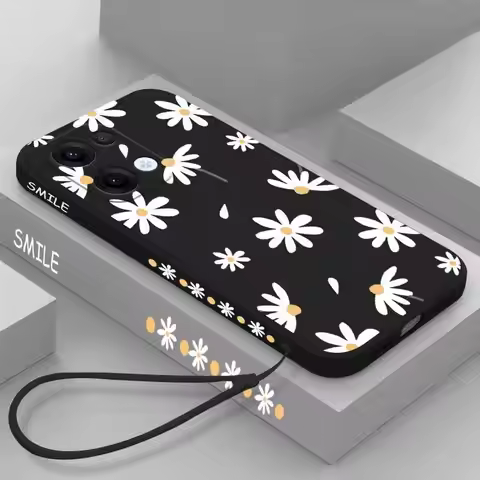 Reno13 Golden sunflowers Liquid lanyard Silicone Phone Case For Oppo Reno 13 13Pro Cover