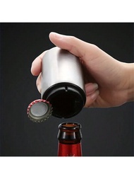 1個自動啤酒瓶開瓶器：磁力推下式設計,輕鬆打開葡萄酒,啤酒和蘇打水瓶蓋-家用酒吧用創意廚房工具