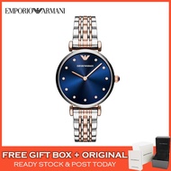 [Original] Emporio Armani Gianni T-Bar Crystal Blue Dial Two-Tone Women Ladies Watch Jam Tangan Wanita Perempuan AR11092