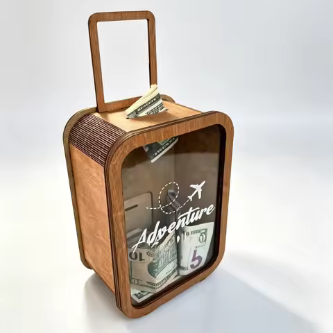 Wooden Suitcase Money Box Adventure Travel Fund Piggy Bank Home Decor Storage Box Birthday Gift for 