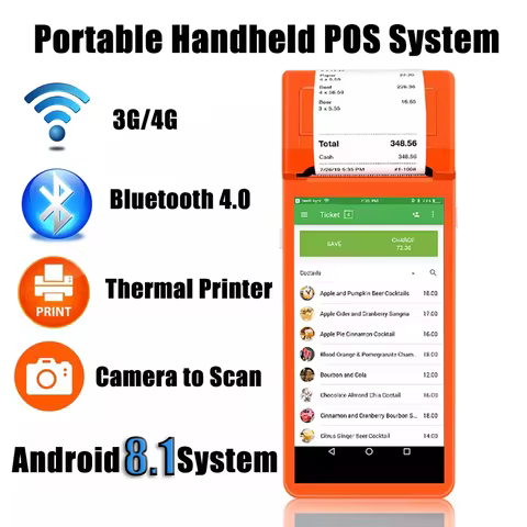 GOOJPRT Portable Android 8.1 PDA With 58mm Bluetooth Thermal Receipt Printer 3G WiFi Mobile Order PO