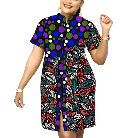 Stand Collar Dress African Trends Patchwork Dress Original Design Elegant Print Women's Ankara Outfi