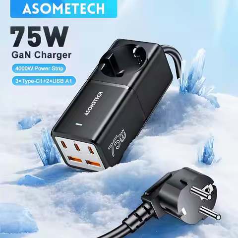 ASOMETECH 75W GaN Desktop Charger Power Strip Charging Station 4000W Rated Power 70W PD Quick Charge