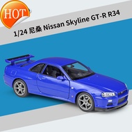 Nissan Skyline 1:24 R34 GT-R แบบจำลองรถจากโลหะอัลลอยด์คอลเลกชันโมเดลของเล่นชายและหญิงของขวัญวันเกิด