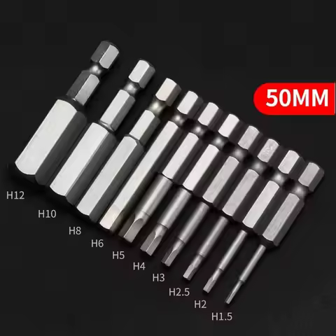 10Pcs 1/4 Hex Shank Magnetic Head Screw Driver 50mm Screwdriver Bits H1.5-H12 Nut Driver Set Power D
