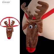 ELMER Elephant Nose Thongs, Christmas Elk Men's Underwear, Cute Reindeer Bulge Pouch Funny T Back Pa