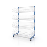 Kefva ชั้นตะกร้ามินิมาร์ท 3-4 ชั้น มีล้อ รุ่น Robust ขนาดหน้ากว้าง 120 cm เชลฟ์วางขนม ชั้นวางขายของช