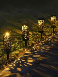 1入/4入組氣孔花紋設計太陽能LED草坪燈，感應器裝飾景觀燈，防水IP65，適用於花園庭院（暖白色）