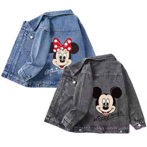 Disney Mickey Mouse Minnie Denim Jacket Coat for Kids Spring Autumn Boys Girls Long Sleeved Cartoon 