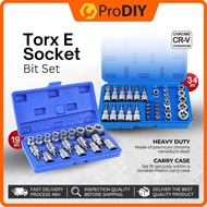 19pcs / 34pcs Chrome Vanadium Torx E Type Spanar Socket Box & Bit Hand Tool Set