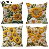 SVNFY Sunflower Pillowcase, Plush 2D Floral Sofa Cushion , Vintage Fluffy Soft Printed Square Bedroo