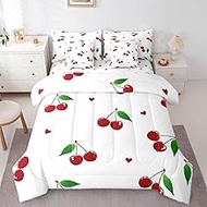 Erosebridal Girls Cherry Comforter Set with Sheets Red Fruit Cherry Twin 7 Piece Bedding Set for Kid
