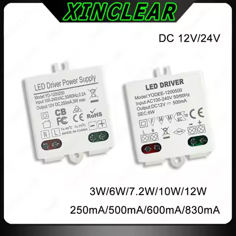 3W 6W 7W 10W 12W LED Driver DC12V 24V Lighting Transformer 250mA 500mA 600mA 830mA 1000mA For LED Li