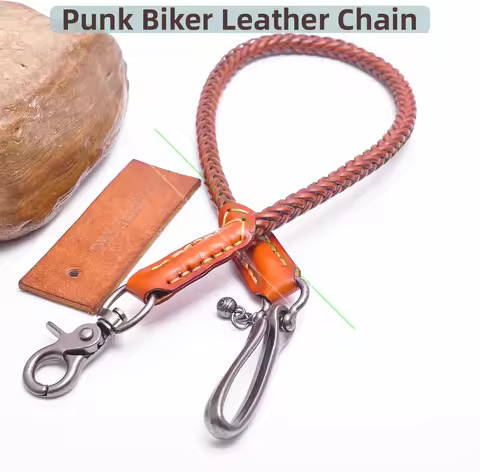 24"Classic Punk Biker Genuine Leather Keychain Jeans Chain Handmade Wallet Chain Waist Chain Men's R
