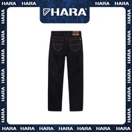 HARA   กางเกงยีนส์ ทรงขากระบอก ปลายขาเล็ก ผ้ายีนส์สีดาร์ค ด้ายทอง HMV1-900502