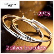 【Hot Sale】Sterling Silver Aldult Bracelet Gifts for Women Bangle Bangkok Birthday Gift for Women Silver 925 Original Malaysia Bangle Simple Fashion Gelang Tangan Perempuan Viral Murah Rantai Tangan Korea Cop