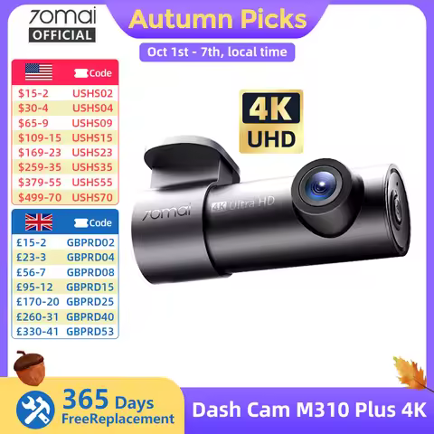【New】70mai Dash Cam M310 Plus 4K 2160P WDR 360° Rotatable Lens Super Night Vision 24H Parking Survr7