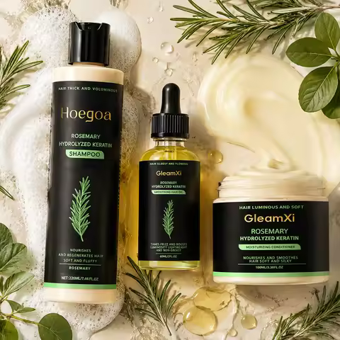 Rosemary Hydrolyzed Keratin Hair Care Set - Shampoo Hair Mask Hair Oil Repair Damaged Frizzy Dry Hai