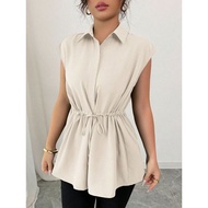[Sleeveless Top] POLO Collar Sleeveless Top Corset Sleeveless Top Single-Breasted Top Solid Color Sl