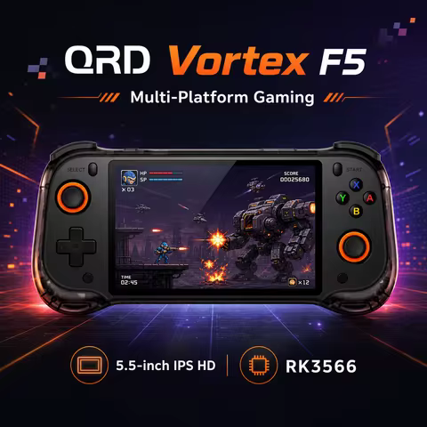 QRD Vortex F5 Portable Retro Game Console 5.5'' IPS Screen RK3566 Hall Joystick Multiplatform Video 