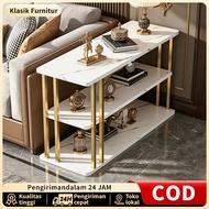 Multipurpose 3-Tier Corner Bedside Table, Coffee Table, 3-Tier Marble Motif Bedside Table for Bed & 