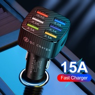 FUVOYA【New Arrive】15A Car Charger 6 USB Ports 12V/24V Car Charger Adapter 5V/3A Fast Charging for iPhone Xiaomi Huawei Samsung Mobile Phones